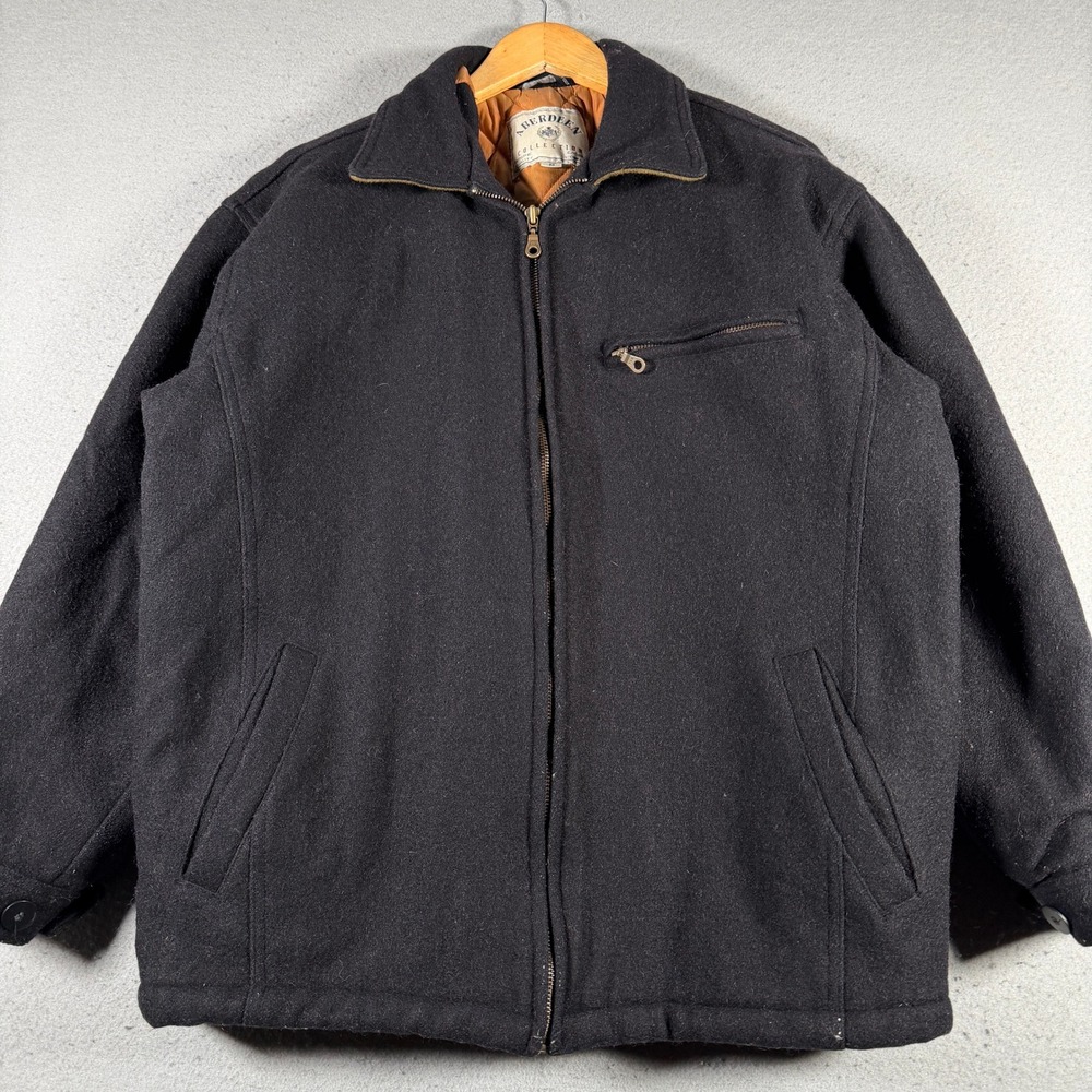 Aberdeen Collection Mens Wool Blend Bomber Jacket Black Quilted Lined Size M